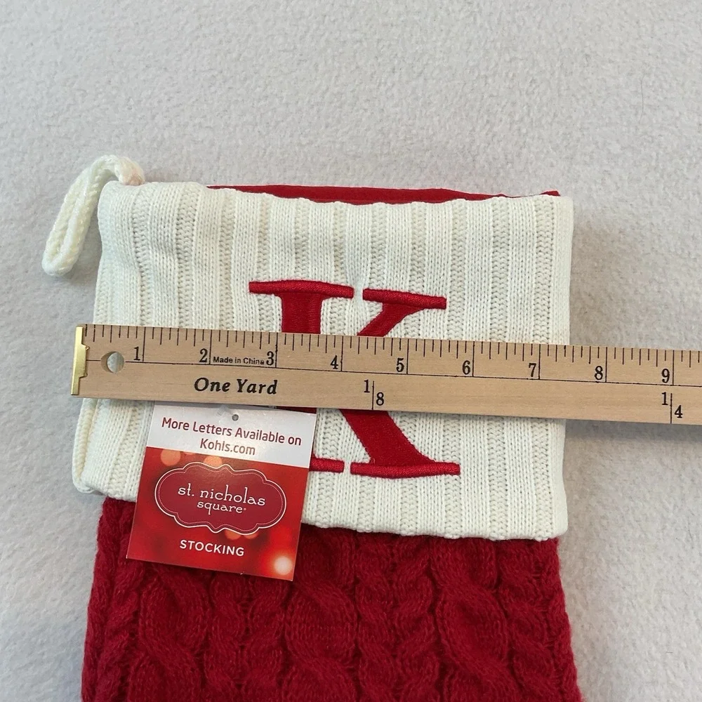 St Nicholas Square Christmas Stocking Cable Knit Red‎ K Initial Monogram Kohls